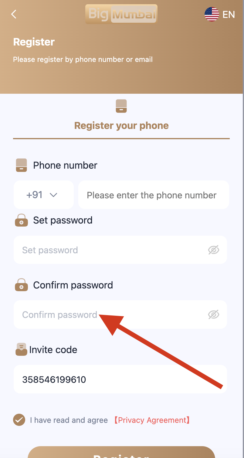 type the password again to confirm