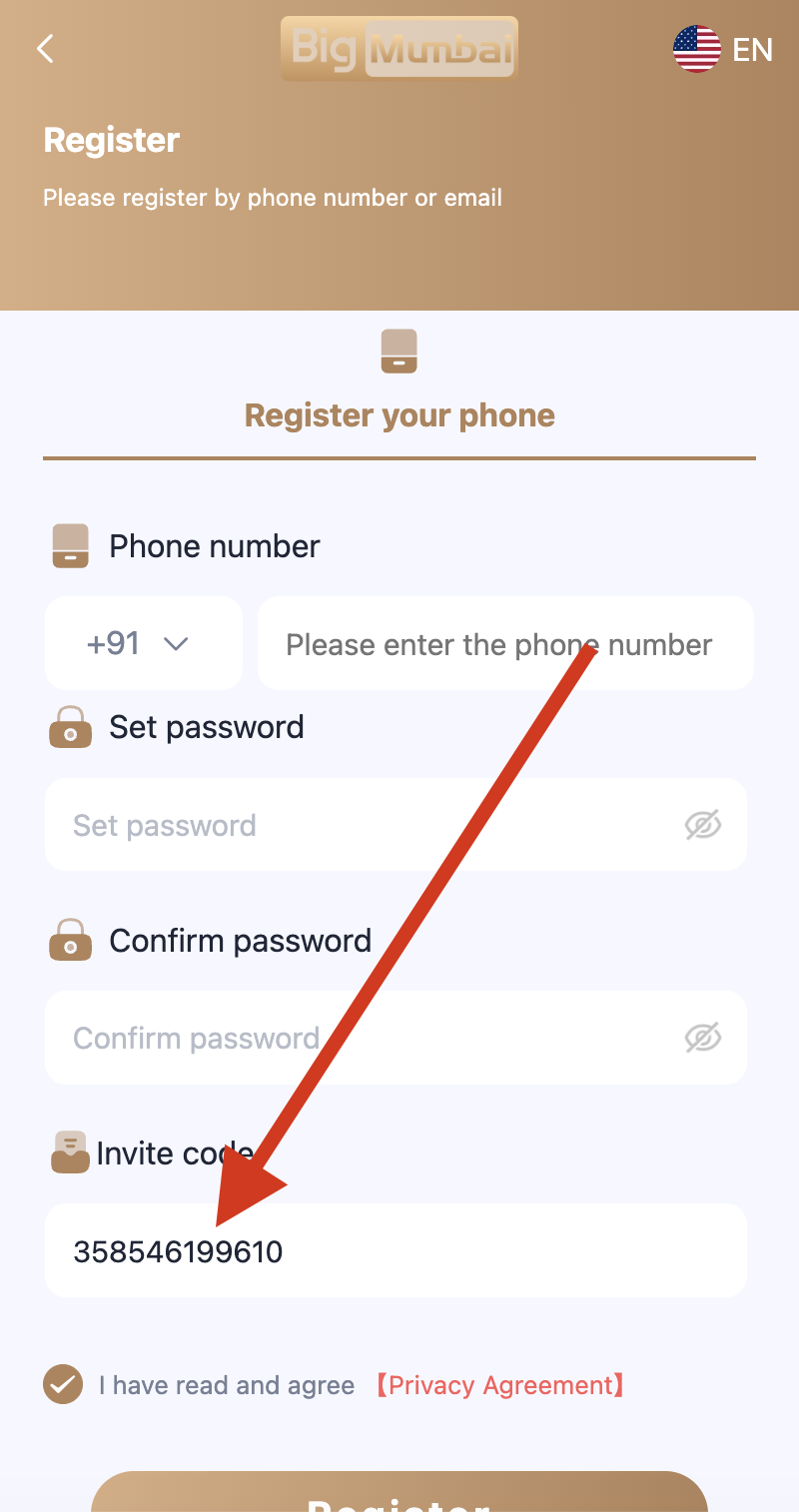 enter the Bigmumbai invite code