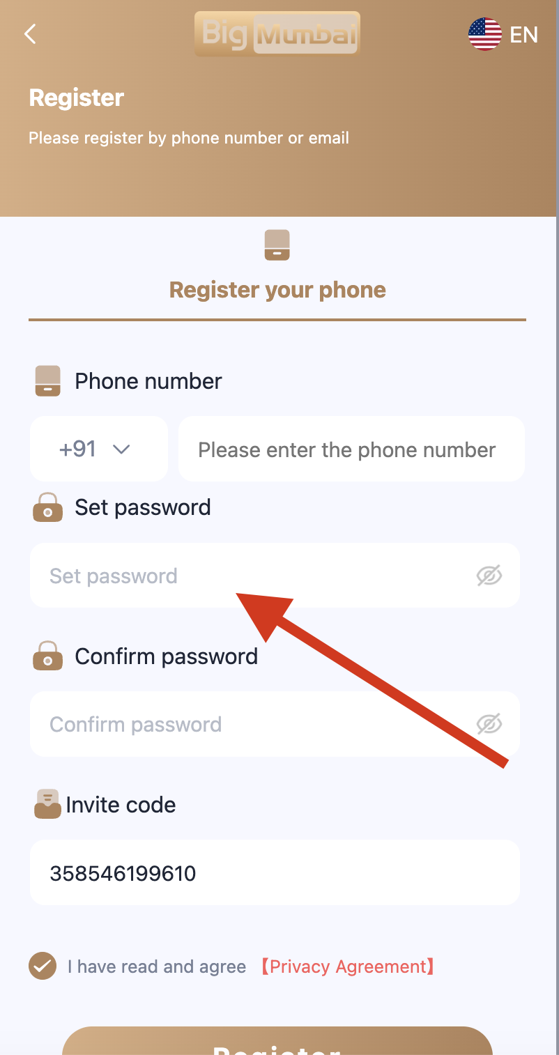 set a password for Bigmumbai account