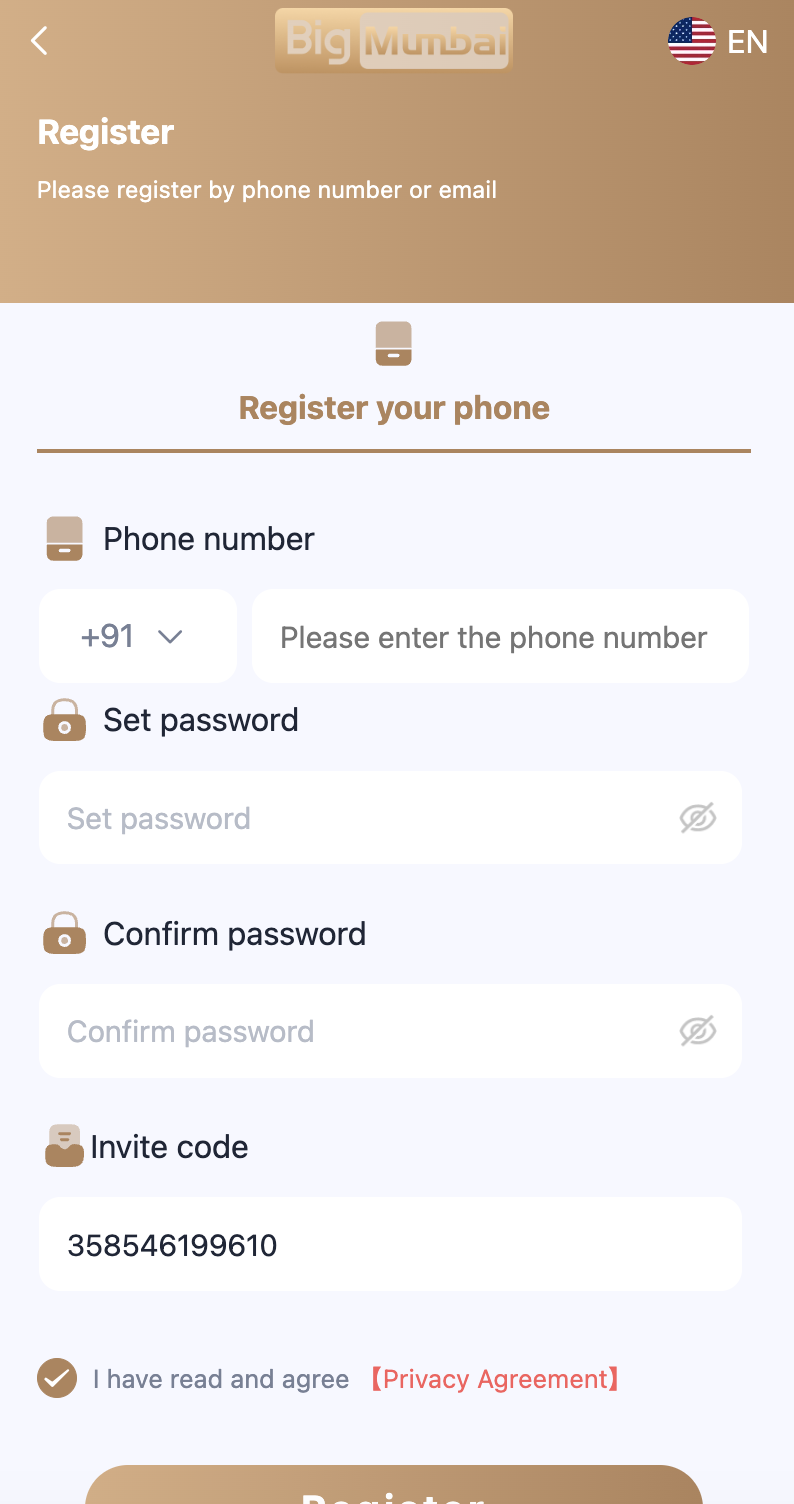 Bigmumbai register page